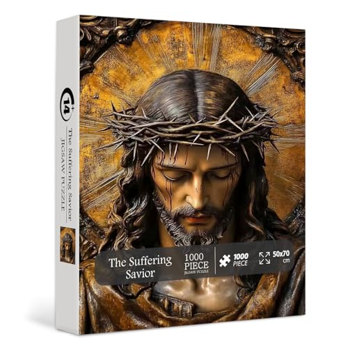 PICKFORU Jesus Jigsaw Puzzles 1000 Pieces Christ Sculpture Art Puzzles for Adults Wood Carving Religion Puzzle as Home Decor - Image 1