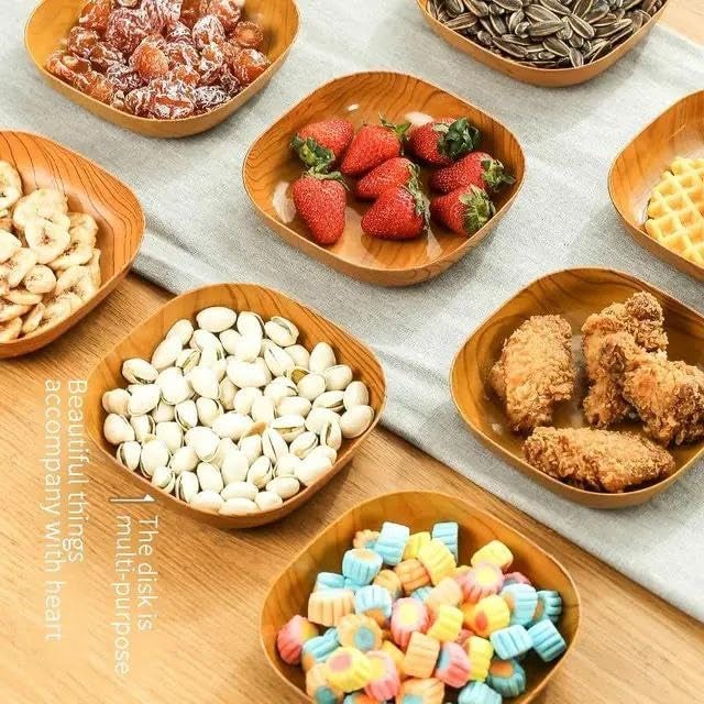 Stockyhut Dinnerware Plates Wood Grain Square Tableware Dinner Set Serving Tray and Storage Rack Set Serving Plates for Dessert Dry Fruits Sweets Snacks 11 Pcs - Image 5