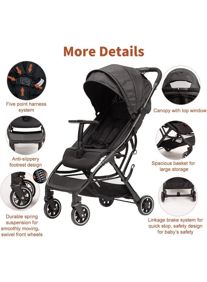 COOL KIDS Portable Stroller with Automatic Fold, Lightweight Umbrella Stroller with Pop Out Sun Canopy, Compact Stroller for Travel(Black) - Image 5