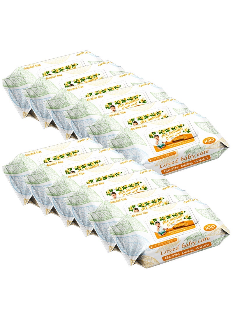 Ace Sabaah - Alcohol Free Baby Wet Wipes 100s, Vanilla Scent, Pack of 12 - Image 1