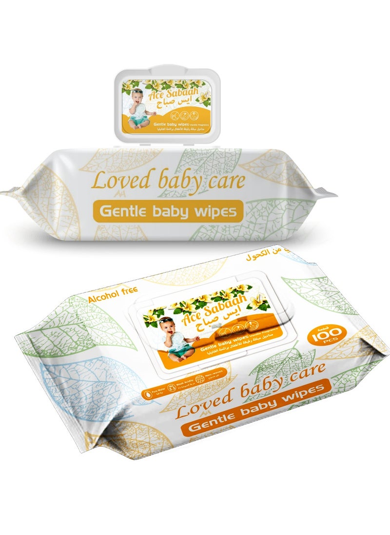 Ace Sabaah - Alcohol Free Baby Wet Wipes 100s, Vanilla Scent, Pack of 12 - Image 1