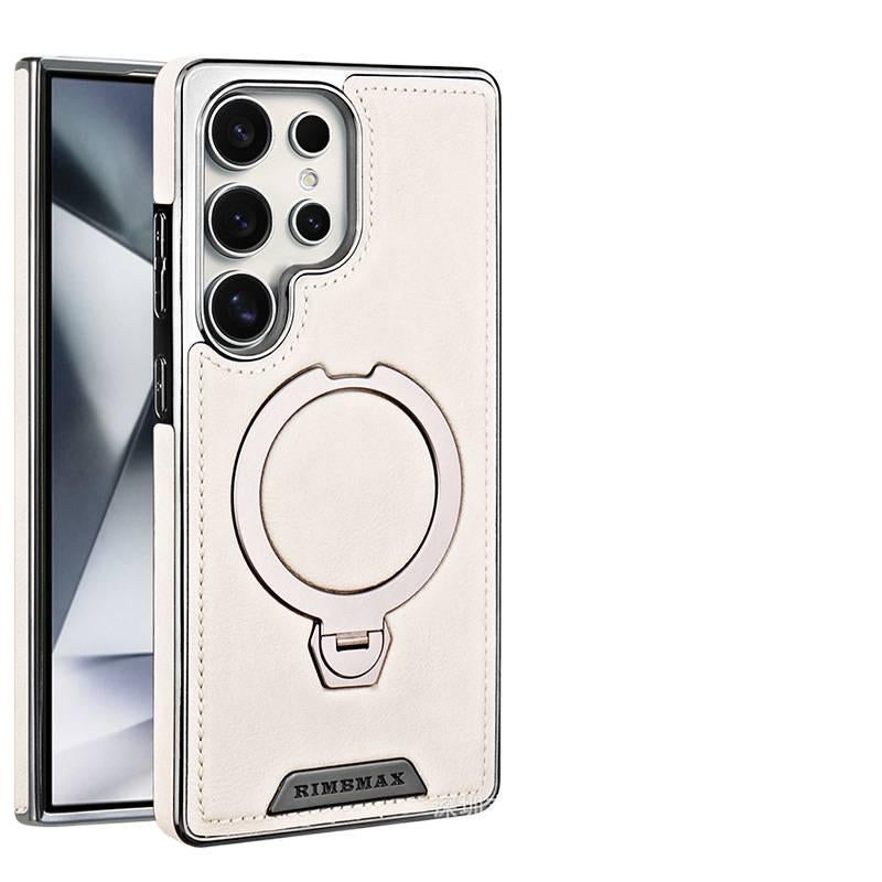غطاء MagSafe بملمس جلد لـ Samsung Galaxy S23 باللون رمادي مغناطيسي بوظيفة حامل مع مغناطيس دوار وحامل قائم مع مقاوم للصدمات مع حماية من السقوط مع مقاومة بصمات الأصابع للسفر للمكتب - Image 1