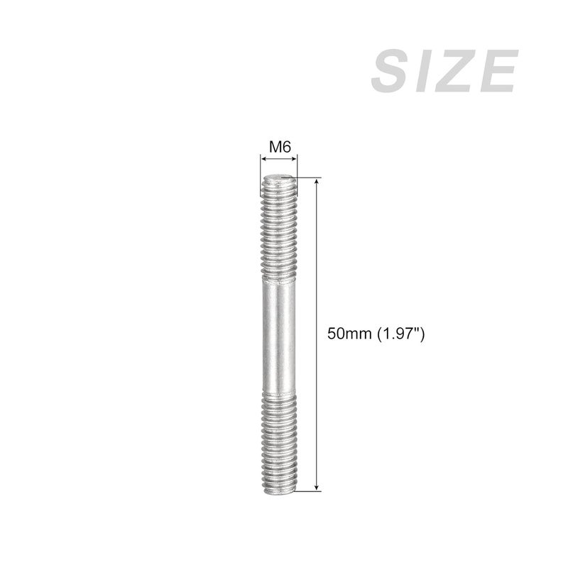 METALLIXITY Double Ended Stud Screws (M6 Thread 50mm Length) 5pcs, 304 Stainless Steel Dual Threaded Rod Bolts - for House Maintenance - Image 2