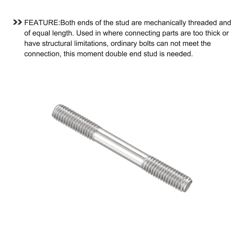 METALLIXITY Double Ended Stud Screws (M6 Thread 50mm Length) 5pcs, 304 Stainless Steel Dual Threaded Rod Bolts - for House Maintenance - Image 4