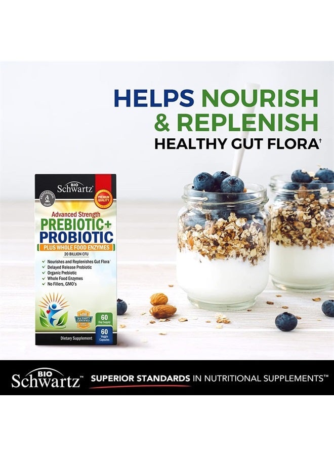 BioSchwartz البريبايوتيك والبروبيوتيك مع إنزيمات الطعام الكاملة للبالغين النساء والرجال - بروبيوتيك لاكتوباسيلوس أسيدوفيلوس - كبسولات صحة الجهاز الهضمي مكمل مستقر على الرف - خالي من الكائنات المعدلة وراثيًا وخالي من الغلوتين والألبان - 60 حبة - Image 3
