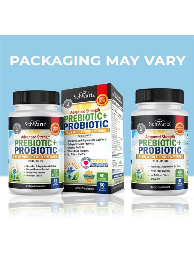 BioSchwartz البريبايوتيك والبروبيوتيك مع إنزيمات الطعام الكاملة للبالغين النساء والرجال - بروبيوتيك لاكتوباسيلوس أسيدوفيلوس - كبسولات صحة الجهاز الهضمي مكمل مستقر على الرف - خالي من الكائنات المعدلة وراثيًا وخالي من الغلوتين والألبان - 60 حبة - Image 2