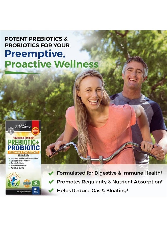 BioSchwartz البريبايوتيك والبروبيوتيك مع إنزيمات الطعام الكاملة للبالغين النساء والرجال - بروبيوتيك لاكتوباسيلوس أسيدوفيلوس - كبسولات صحة الجهاز الهضمي مكمل مستقر على الرف - خالي من الكائنات المعدلة وراثيًا وخالي من الغلوتين والألبان - 60 حبة - Image 4