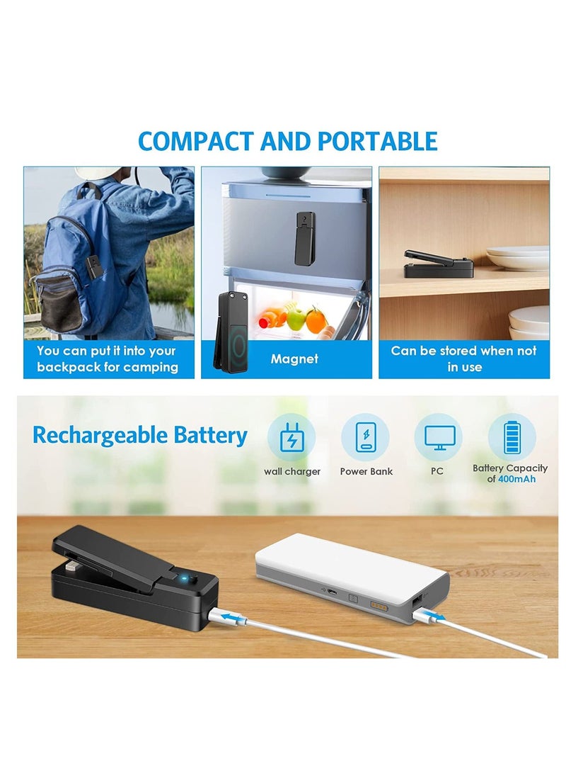 SYOSI آلة غلق الأكياس الصغيرة القابلة لإعادة الشحن عبر USB 2 في 1، آلة غلق وختم حرارية محمولة باليد، أداة مطبخ لتخزين الوجبات الخفيفة والفواكه والرقائق والساندويتشات والأكياس البلاستيكية - Image 2