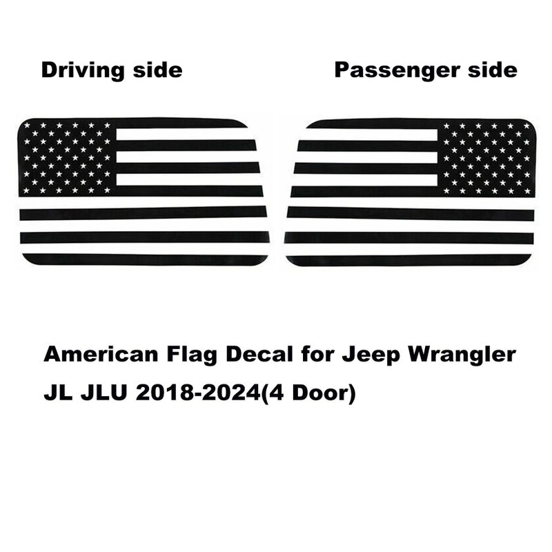 Zxiaochun Rear Window American Flag Decal Compatible with Jeep Wrangler JL JLU 2018-2024 2025 (4-Door Version), Precut Back Side Window Glass USA Flag Vinyl Sticker Exterior Accessories (Matte Black) - Image 2