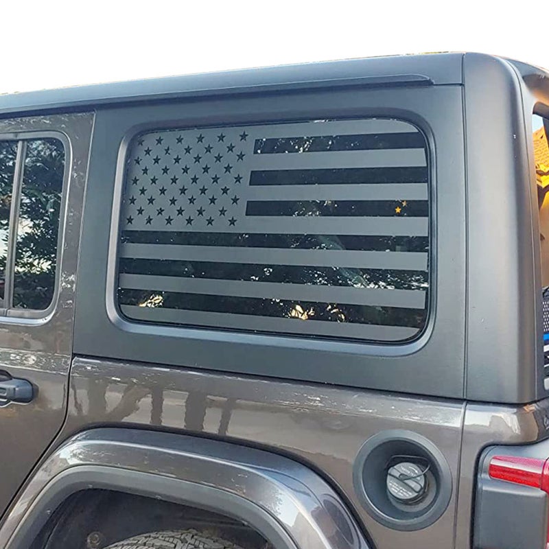 Zxiaochun Rear Window American Flag Decal Compatible with Jeep Wrangler JL JLU 2018-2024 2025 (4-Door Version), Precut Back Side Window Glass USA Flag Vinyl Sticker Exterior Accessories (Matte Black) - Image 1