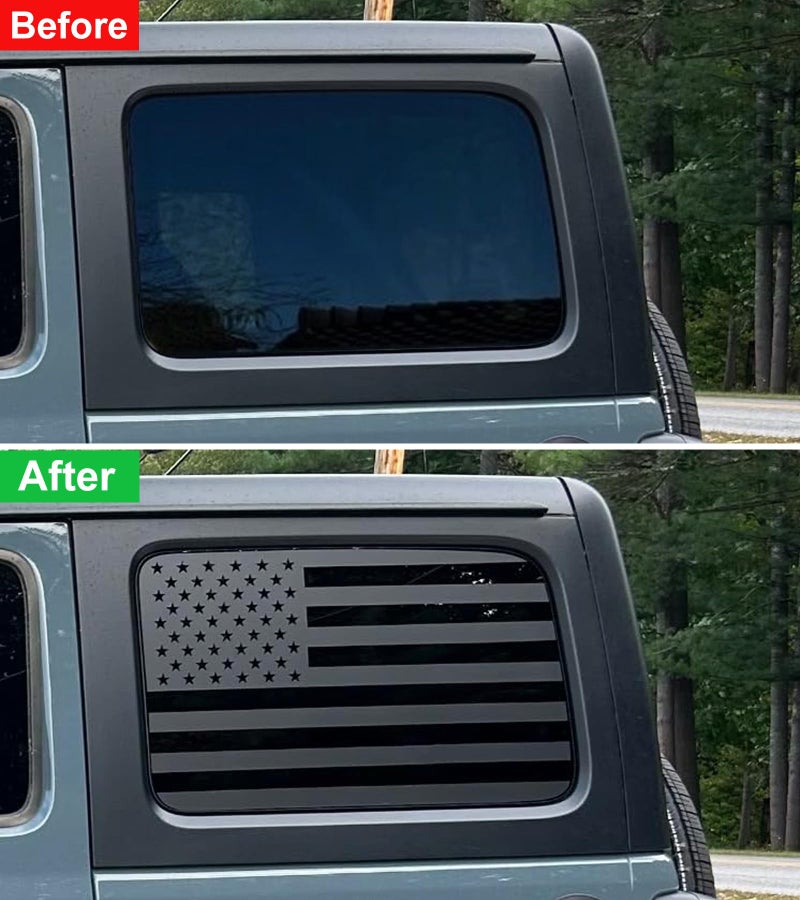 Zxiaochun Rear Window American Flag Decal Compatible with Jeep Wrangler JL JLU 2018-2024 2025 (4-Door Version), Precut Back Side Window Glass USA Flag Vinyl Sticker Exterior Accessories (Matte Black) - Image 3