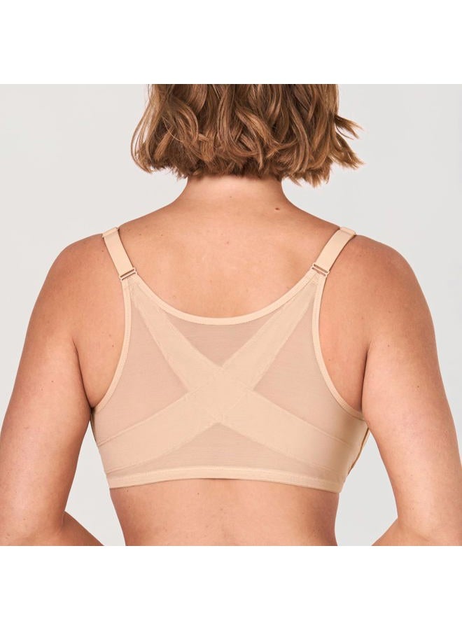 DELIMIRA Women's Front Closure Bras Posture Full Coverage Plus Size Lace Underwire Unlined Bra Beige 90E - Image 2