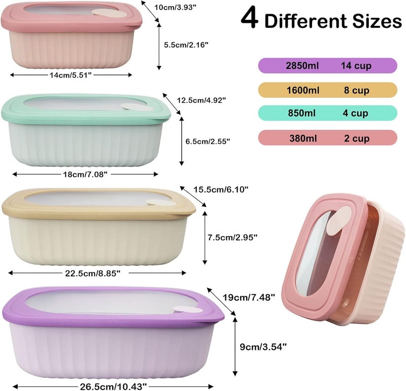 Meneflix Airtight Food Storage Containers Plastic Silicone with Lids Set of 4 for Fridge Freezer Colorful Rectangle Lunch Box - Image 4