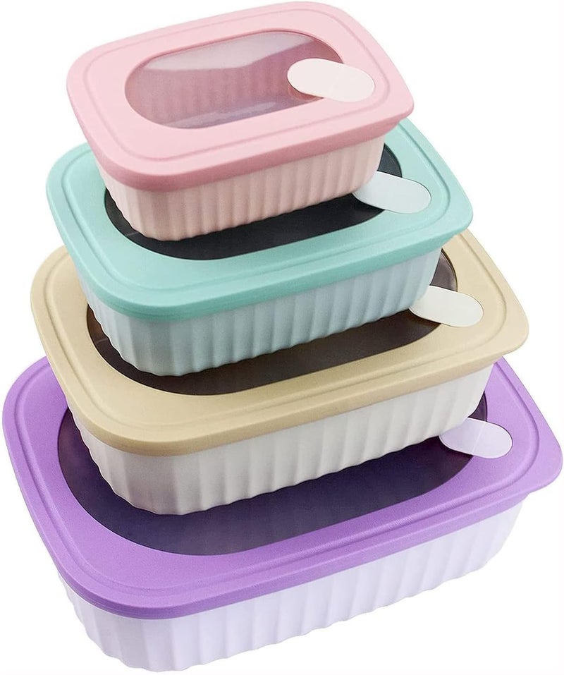Meneflix Airtight Food Storage Containers Plastic Silicone with Lids Set of 4 for Fridge Freezer Colorful Rectangle Lunch Box - Image 1