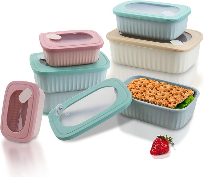 Meneflix Airtight Food Storage Containers Plastic Silicone with Lids Set of 4 for Fridge Freezer Colorful Rectangle Lunch Box - Image 3