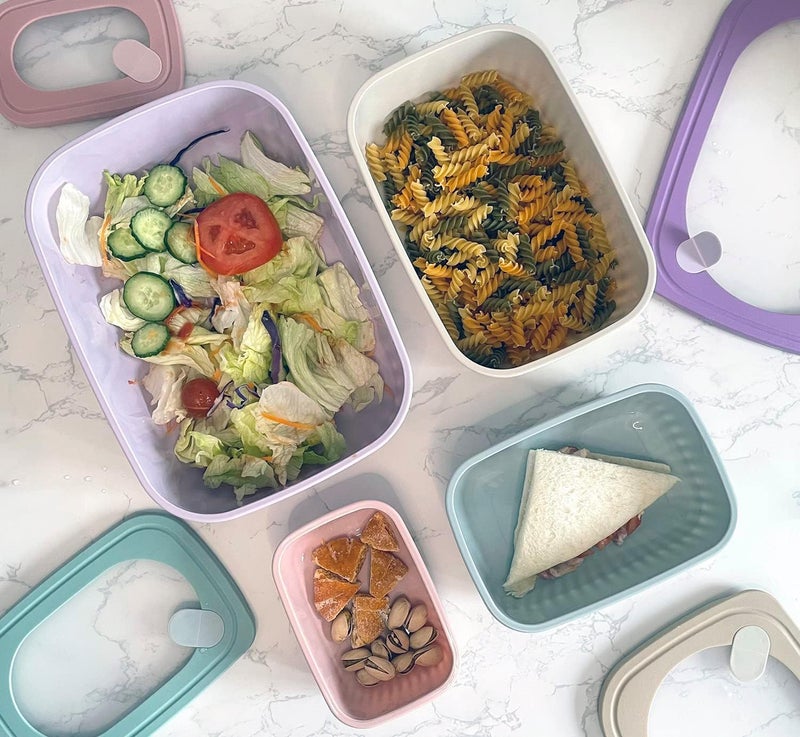 Meneflix Airtight Food Storage Containers Plastic Silicone with Lids Set of 4 for Fridge Freezer Colorful Rectangle Lunch Box - Image 2