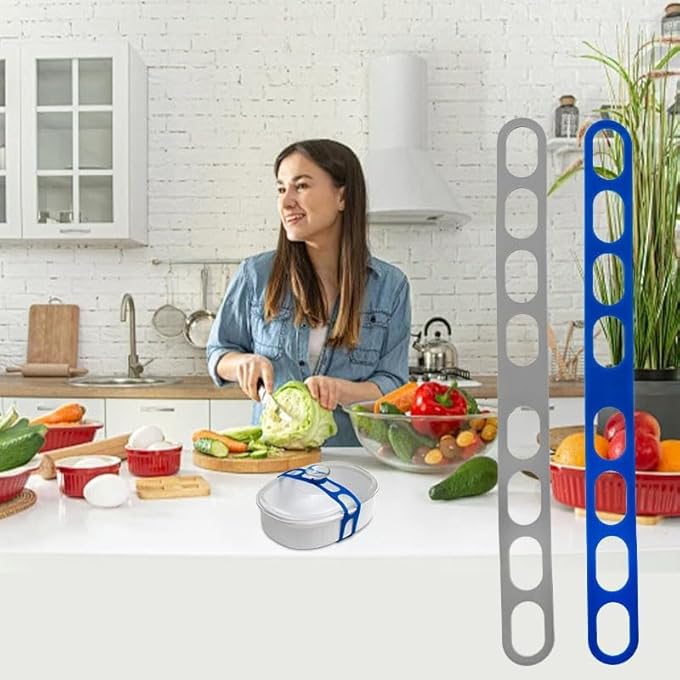 NALACAL مزلاج الغطاء، حزام تأمين الغطاء العالمي القابل لإعادة الاستخدام لأواني الطهي البطيئة وأطباق الكسرولة والأواني والمقالي والمزيد، أحزمة سيليكون مرنة قابلة للتعديل، أزرق رمادي - Image 5