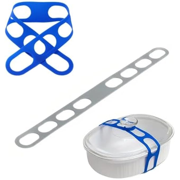 NALACAL مزلاج الغطاء، حزام تأمين الغطاء العالمي القابل لإعادة الاستخدام لأواني الطهي البطيئة وأطباق الكسرولة والأواني والمقالي والمزيد، أحزمة سيليكون مرنة قابلة للتعديل، أزرق رمادي - Image 1