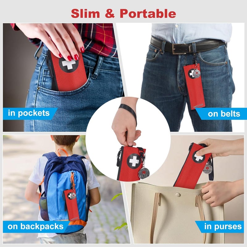 MEDMAX Insulated Slim EpiPen Carry Case with Medical Alert Tag Portable Emergency Medical Pouch with Information Card Epipen Holder with Keychain Clip for Allergy Medicine Essentials  Diabetes Red - Image 5