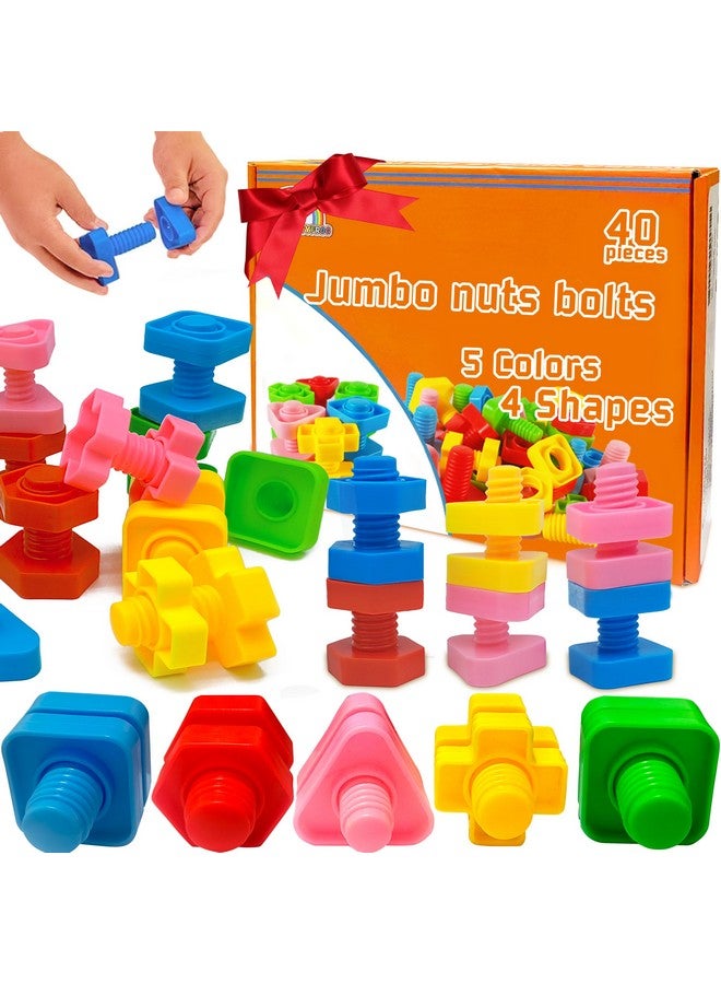 RAINBOW TOYFROG Jumbo Nuts and Bolts for Toddlers - 40 Pc Screw Toys for Ages 1-3 - Occupational Therapy Toys with Storage Tote and Book - Shape Sorter Fine Motor Manipulatives  - Image 1