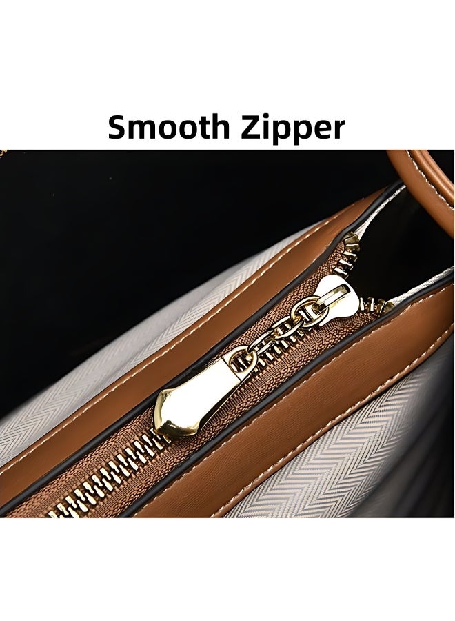Women's PU Leather Shoulder Bag with 2 Shoulder Straps, Ladies Large-capacity Retro Crossbody Bag Satchel Bag Side Bag, Versatile Plaid Printed Bucket Bag Handbag Tote Bags Clutch Bag for Girls  - Image 3