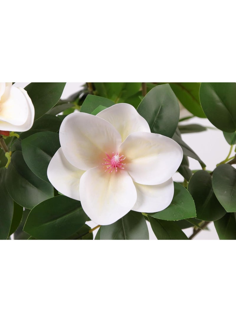 Marcolo Artificial Magnolia Tree in Pot, White Flowers with Pink Centre, Faux Potted Plant, Indoor Home Decor 90cm - Image 2
