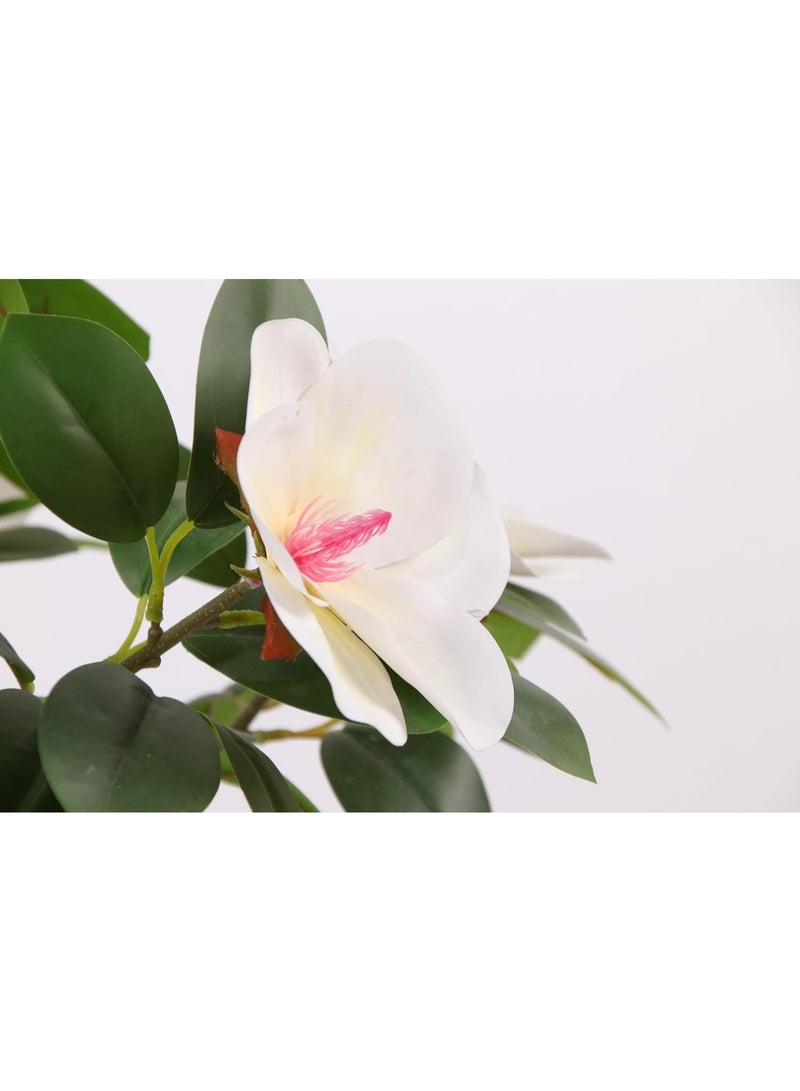 Marcolo Artificial Magnolia Tree in Pot, White Flowers with Pink Centre, Faux Potted Plant, Indoor Home Decor 90cm - Image 4