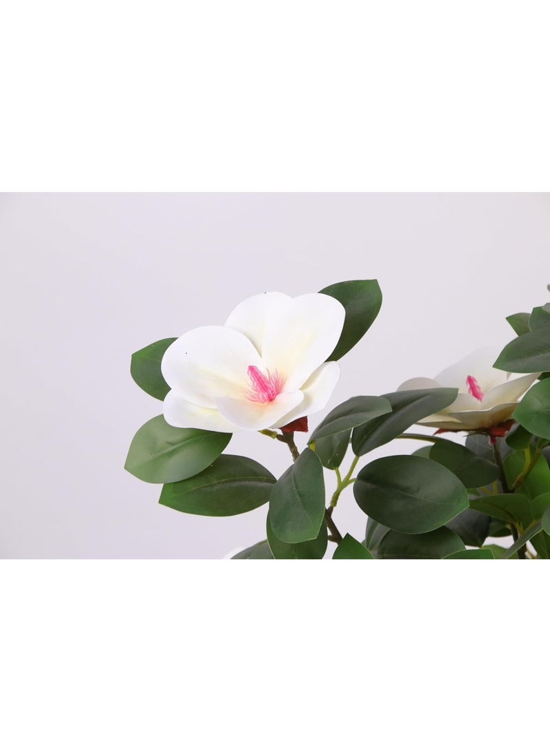 Marcolo Artificial Magnolia Tree in Pot, White Flowers with Pink Centre, Faux Potted Plant, Indoor Home Decor 90cm - Image 3