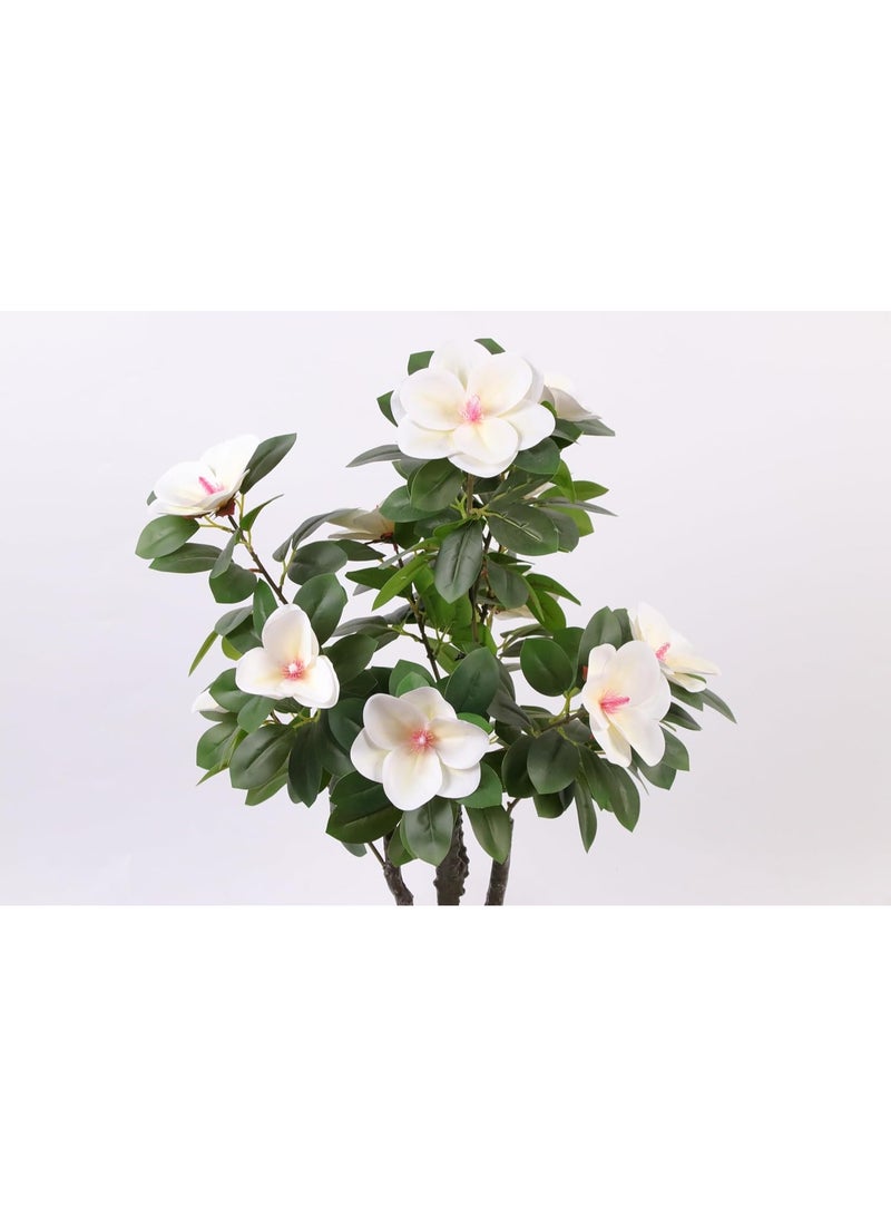 Marcolo Artificial Magnolia Tree in Pot, White Flowers with Pink Centre, Faux Potted Plant, Indoor Home Decor 90cm - Image 5