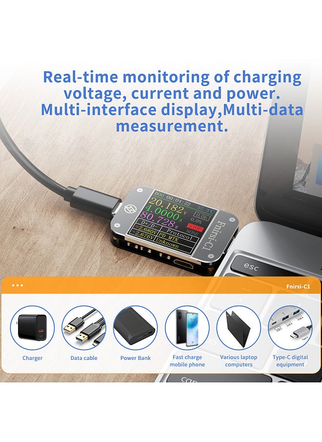 Generic USB Power Meter Tester Type C USB Voltage Meter and Current Tester Multimeter BT Version 1.3 Inch Digital Color TFT Display 0-6.5A 4-24V Current Meters Testers  - Image 1