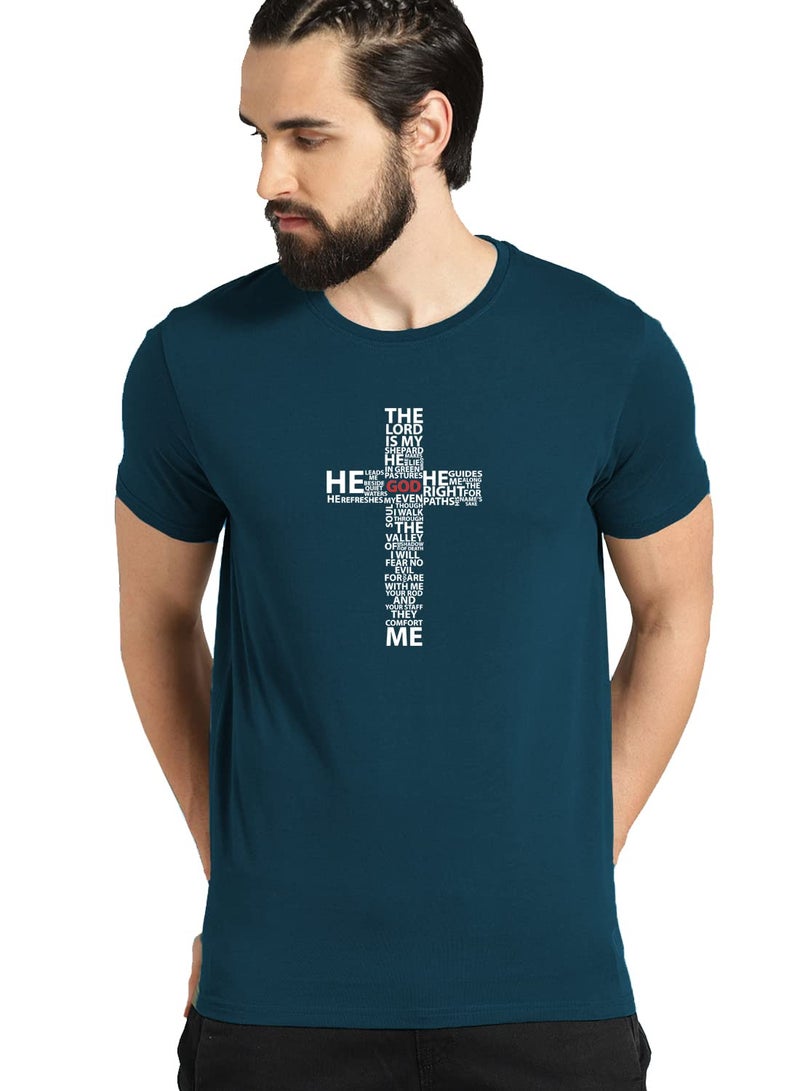 ADRO Men's God Cotton Printed Cotton T-Shirt (R21-M-GOD-SB_Teal_3XL) - Image 2