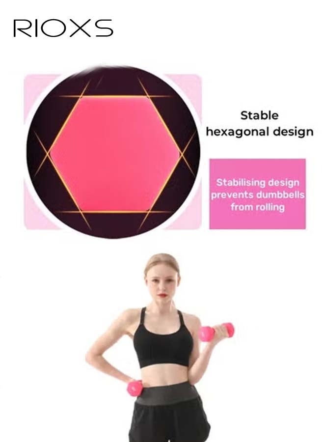 RIOXS Dipped Plastic Covered Rubber Hexagonal Dumbbells Steel Weight Set with Arm Shaping Straps For Men Women 2kg 3kg Fitness Sports Training Pair  - Image 3