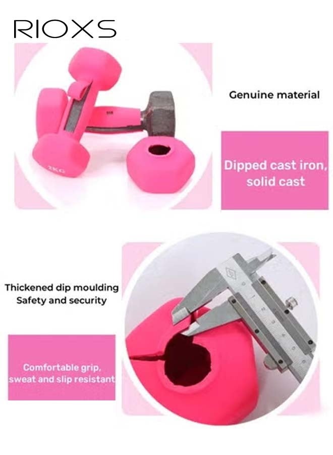 RIOXS Dipped Plastic Covered Rubber Hexagonal Dumbbells Steel Weight Set with Arm Shaping Straps For Men Women 2kg 3kg Fitness Sports Training Pair  - Image 2