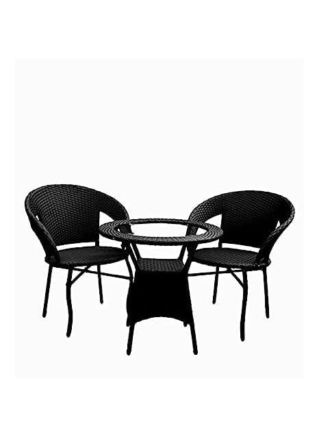 ANAND INDIA GROUPS ANAND INDIA GROUPS Patio 2 Chair 1 Table Furniture Sets 3 Pieces Outdoor Indoor Furniture Chairs Set Coffee Table for Front Porch Outside Balcony 21Black 