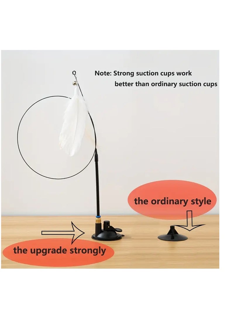 A.M Cat Feather Toys, Interactive Cat Toy with Super Suction Cup Detachable Feather Replacements with Bell, Spring Feather Toys for Indoor Cats Kitten(3 White Feather, 1 Black) - Image 2