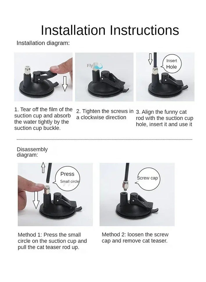 A.M Cat Feather Toys, Interactive Cat Toy with Super Suction Cup Detachable Feather Replacements with Bell, Spring Feather Toys for Indoor Cats Kitten(3 White Feather, 1 Black) - Image 4