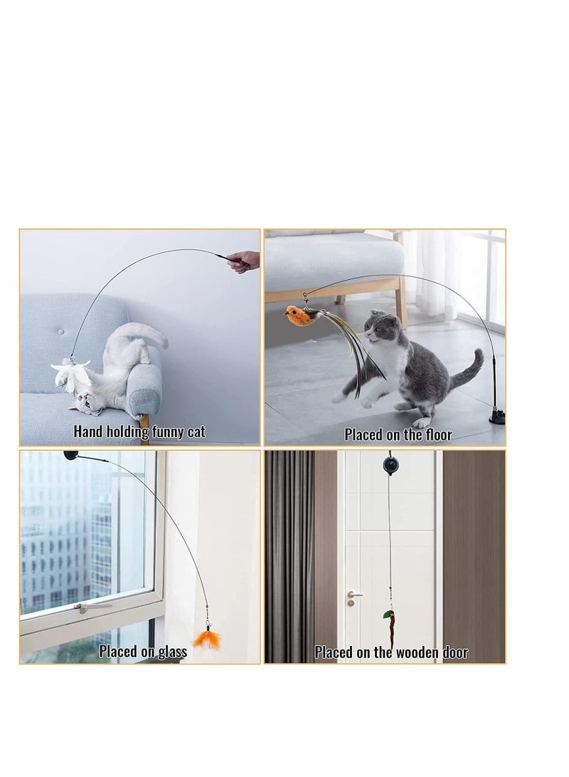 A.M Cat Feather Toys, Interactive Cat Toy with Super Suction Cup Detachable Feather Replacements with Bell, Spring Feather Toys for Indoor Cats Kitten(3 White Feather, 1 Black) - Image 5
