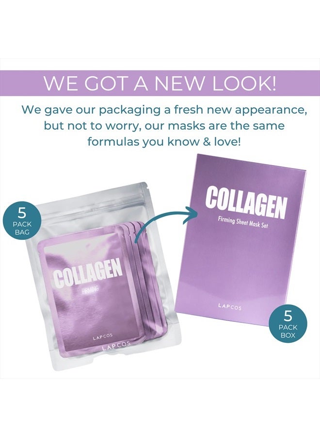 LAPCOS Collagen Sheet Mask, Firming Daily Face Mask with Collagen Peptides for Anti-Aging, Helps to Minimize Wrinkles, Restores Skin Elasticity & Firmness, Korean Beauty Favorite, 5-Pack - Image 2
