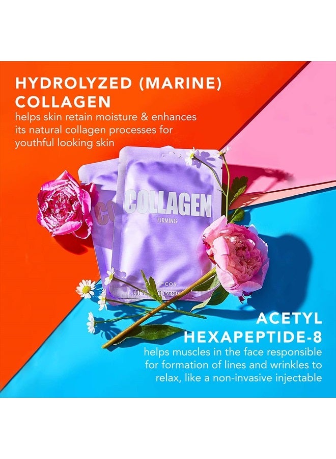 LAPCOS Collagen Sheet Mask, Firming Daily Face Mask with Collagen Peptides for Anti-Aging, Helps to Minimize Wrinkles, Restores Skin Elasticity & Firmness, Korean Beauty Favorite, 5-Pack - Image 4