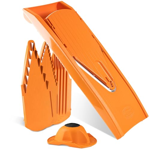 Börner Mandoline Food Slicer Börner V1 (Starter Set) by Reston Lloyd • V-Slicer with 3 Blade Inserts & Food Holder • Made in Germany • Fruit & Vegetable Chopper • Multiple Settings • Color: Orange - Image 5