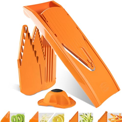 Börner Mandoline Food Slicer Börner V1 (Starter Set) by Reston Lloyd • V-Slicer with 3 Blade Inserts & Food Holder • Made in Germany • Fruit & Vegetable Chopper • Multiple Settings • Color: Orange - Image 4