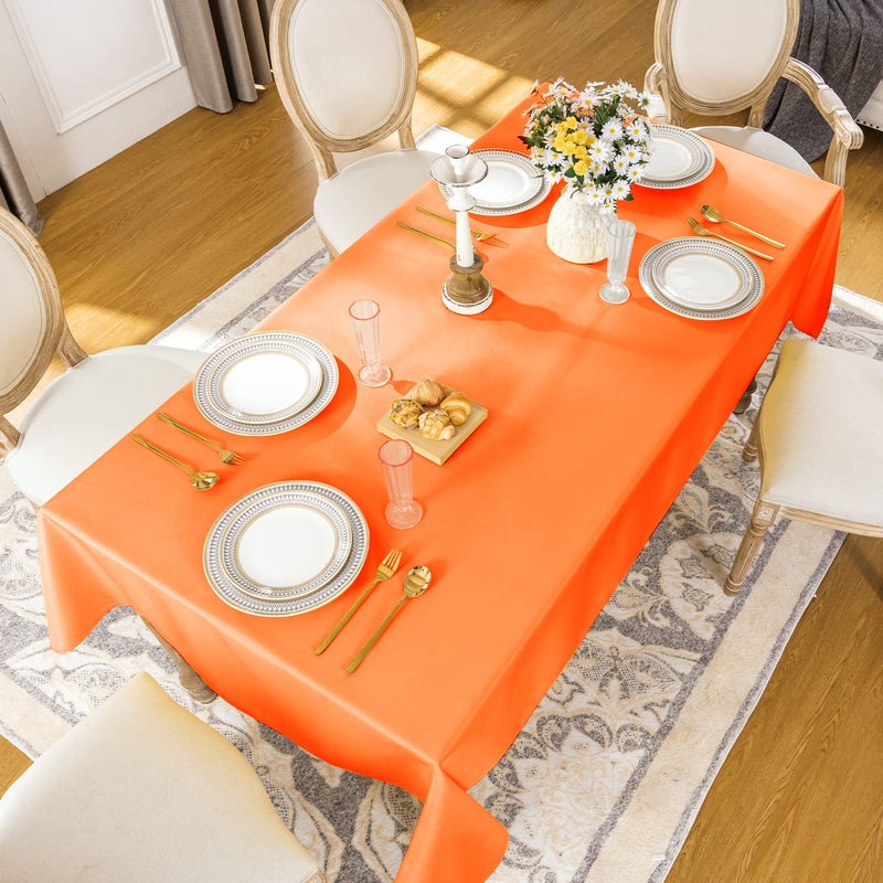Softalker Rectangle Tablecloth  Waterproof & Stain Resistant Table Cloths Wrinkle Free Fabric Washable 210GSM Polyester Table Cover for Dining/Party/Outdoor - 90 x 132 inch Orange - Image 1