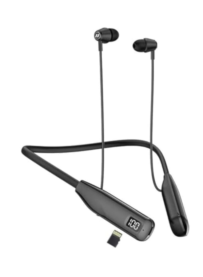 Haino Teko Haino Teko Germany Haino Teko HN110 Bluetooth Neckband Earphone 110 Hours Music With High Bass Sound Quality Super Clear Mic and Support TF Card Black