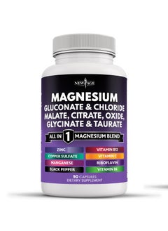 New Age NEW AGE Magnesium Supplement -Powerful Glycinate Citrate Malate Oxide Taurate Aspartate Gluconate Orotate & Mag Chloride Manganese Bone Health and Bone Strength, Joint Support - 90 Count 