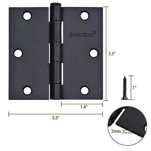 OMANSKO 24 Pack Black Door Hinges, 3.5 x 3.5 Inch Black Hinges for Interior Doors 3 1/2 Inch Hinges for Residential Doors, Square Corners Interior Door Hinges for Standard Flat/Bedroom - Image 2