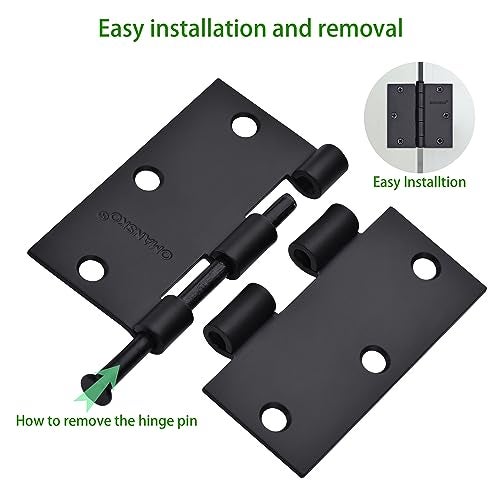 OMANSKO 24 Pack Black Door Hinges, 3.5 x 3.5 Inch Black Hinges for Interior Doors 3 1/2 Inch Hinges for Residential Doors, Square Corners Interior Door Hinges for Standard Flat/Bedroom - Image 4