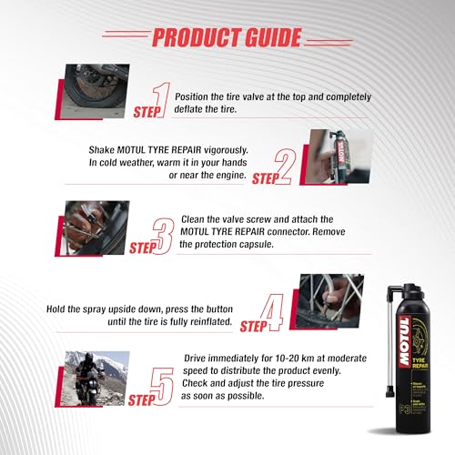 Motul Tyre Repair Foam, Quick Seal and Inflate Emergency Solution, Fast Puncture Fix Without Tyre Removal, Easy to Use, Suitable for Cars and Motorbikes, Pack of 1 - Image 3