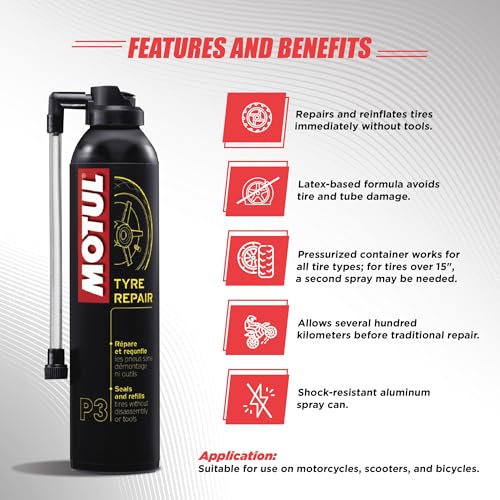 Motul Tyre Repair Foam, Quick Seal and Inflate Emergency Solution, Fast Puncture Fix Without Tyre Removal, Easy to Use, Suitable for Cars and Motorbikes, Pack of 1 - Image 2