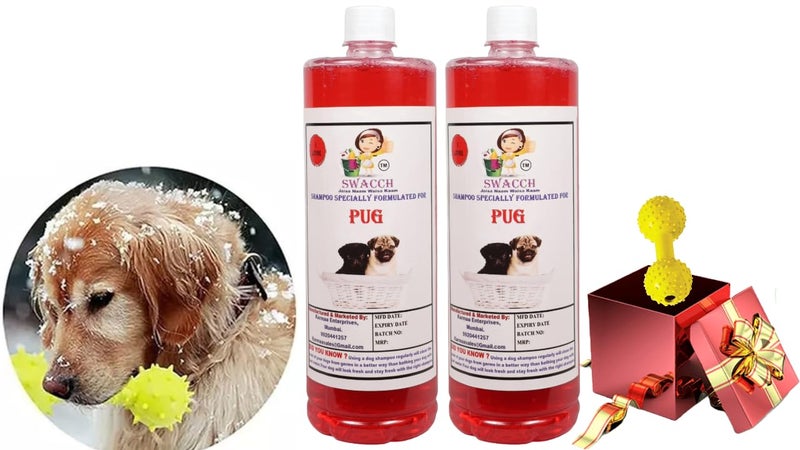 swacch Pug Dog Shampoo + Dumbbell Toy I Durable Rubber Dog Toy for Chewing I Playing,Teeth Cleaning & Training Toy I Combo Pack I 1 Litre Pack of 2 Jasmine - Image 1