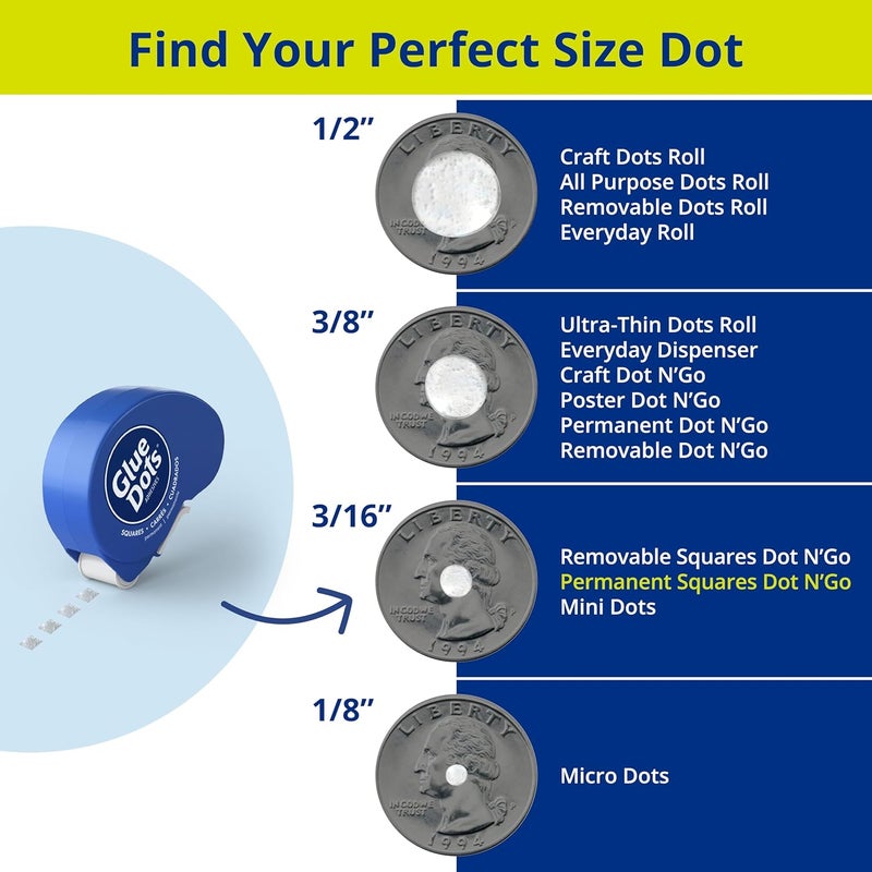 Glue Dots Dot N' Go Dispenser with 450 Double-Sided Permanent Glue Squares, 3/16’’, Clear Count - Image 5